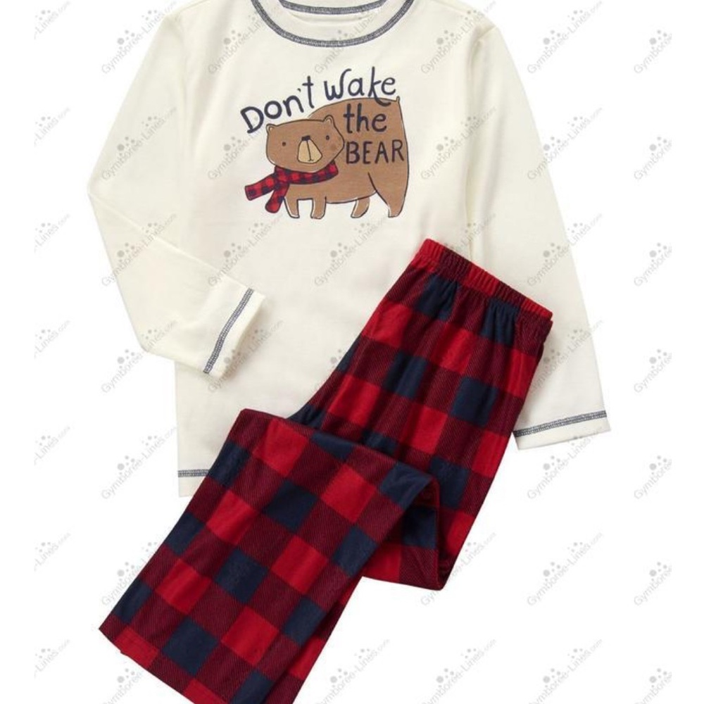 NWT Gymboree Cozy Kids Pajamas with Bear Print - Cream and Red